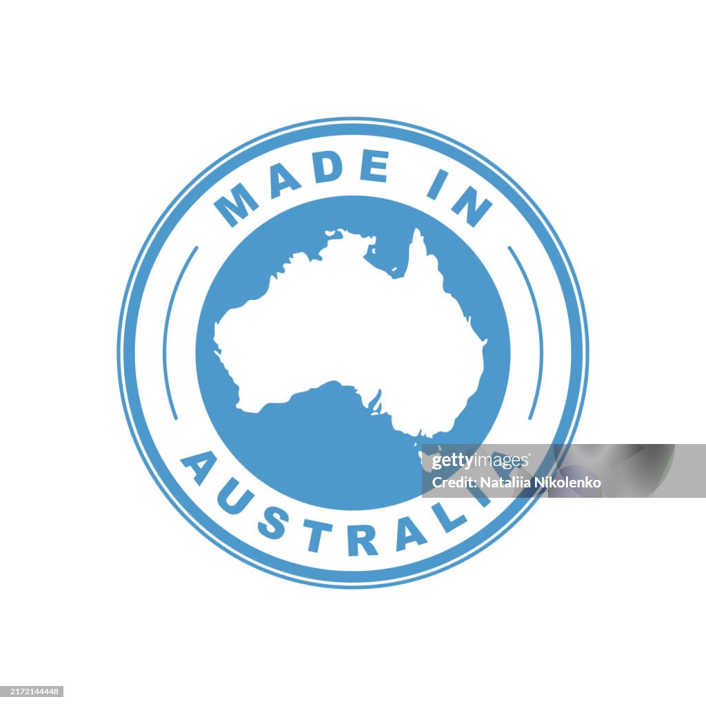Made in Australia. Emblem of the country of origin of the product. Product label. Quality mark.