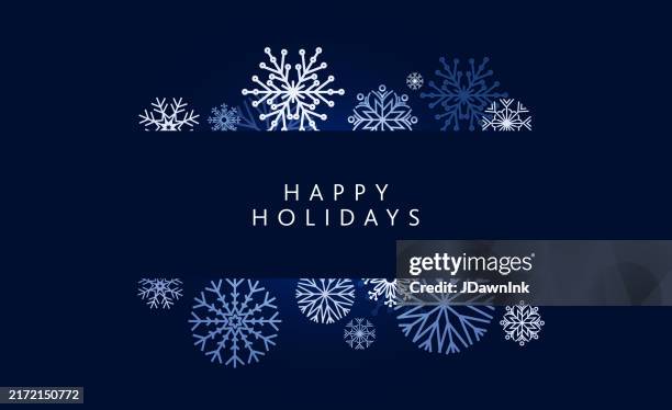 illustrazioni stock, clip art, cartoni animati e icone di tendenza di buone feste biglietto d'auguri astratto fiocchi di neve forma modello di design in blu scuro - buone vacanze frase breve