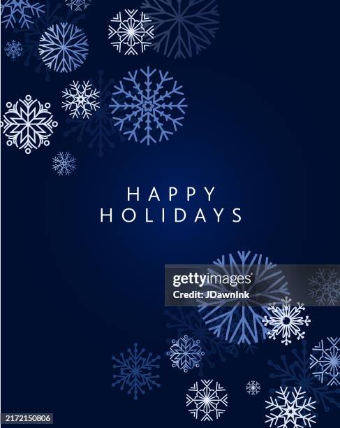 illustrazioni stock, clip art, cartoni animati e icone di tendenza di buone feste biglietto d'auguri angolo astratto fiocchi di neve forma modello in blu scuro - buone vacanze frase breve