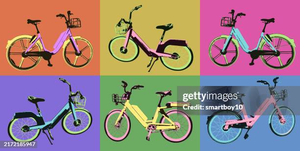 electric bikes - posterized stock illustrations