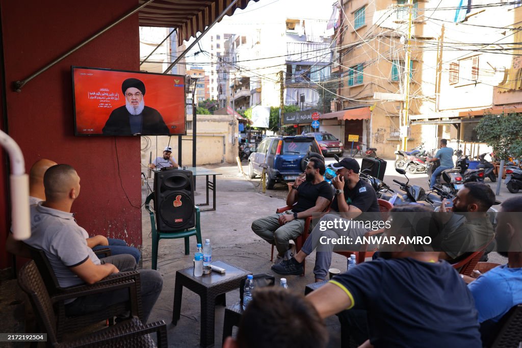TOPSHOT-LEBANON-ISRAEL-PALESTINIAN-CONFLICT-NASRALLAH-SPEECH