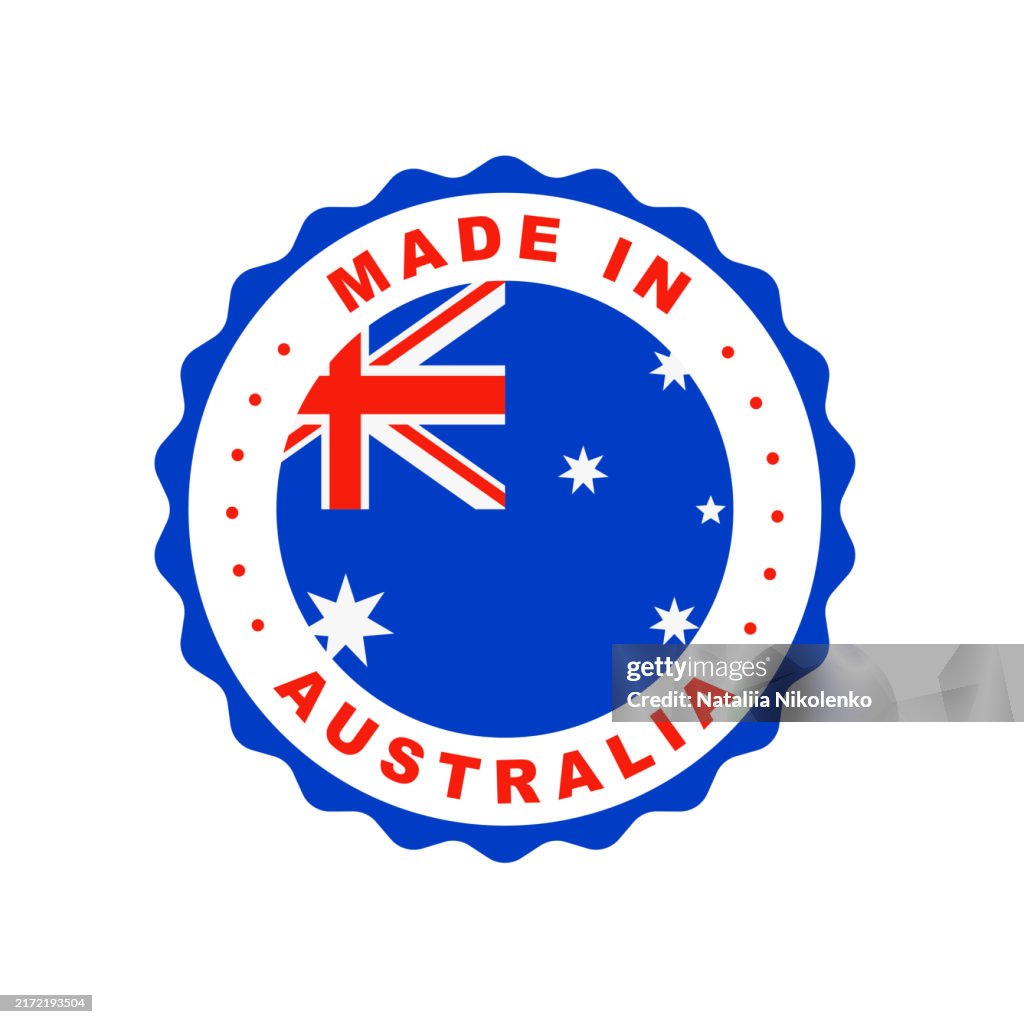 Made in Australia. Emblem of the country of origin of the product. Product label. Quality mark.