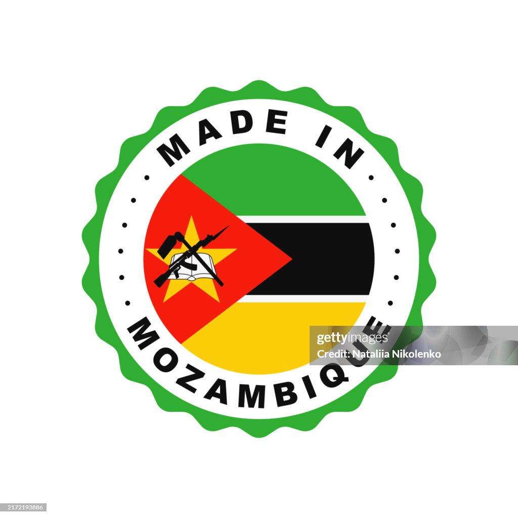 Made in Mozambique. Emblem of the country of origin of the product. Product label. Quality mark.