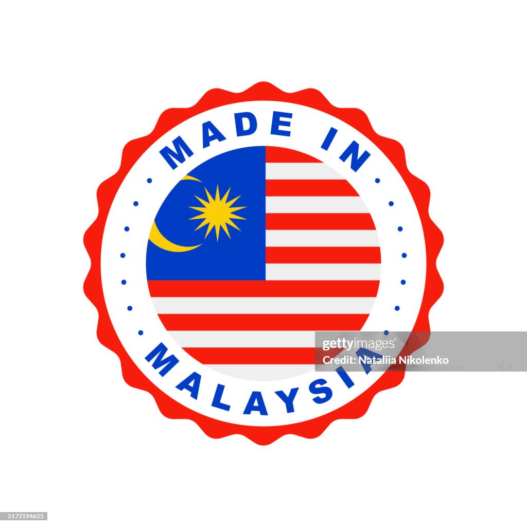 Made in Malaysia. Emblem of the country of origin of the product. Product label. Quality mark.