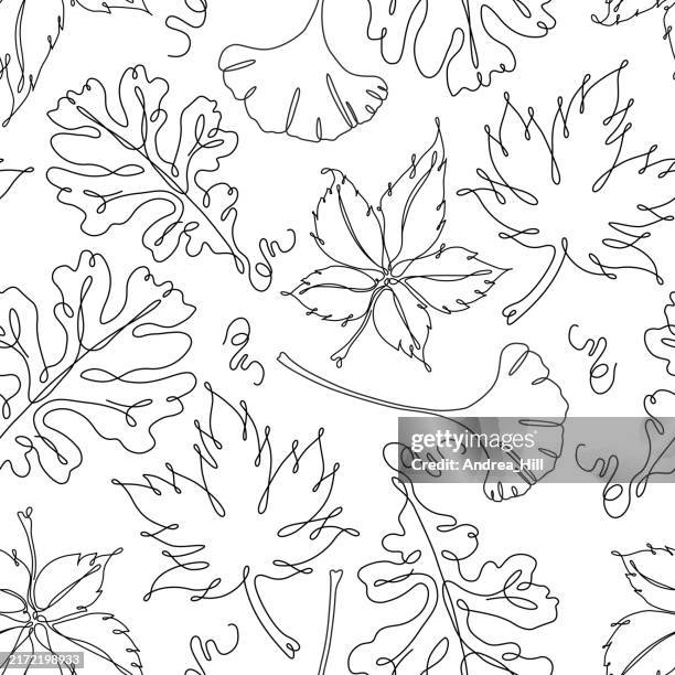 Autumn Leaves Continuous Line Drawing Seamless Pattern With Editable ...