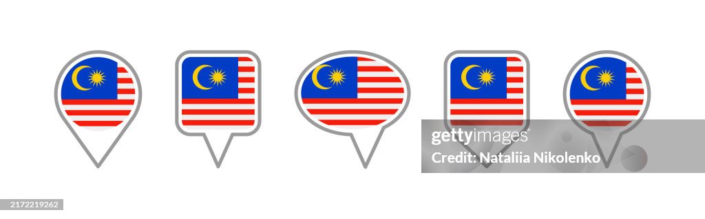 Malaysia - Set of flags pin icons for map. Flat collection.