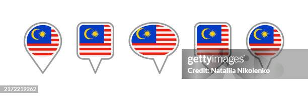 Malaysia Set Of Flags Pin Icons For Map Flat Collection High-Res Vector Graphic