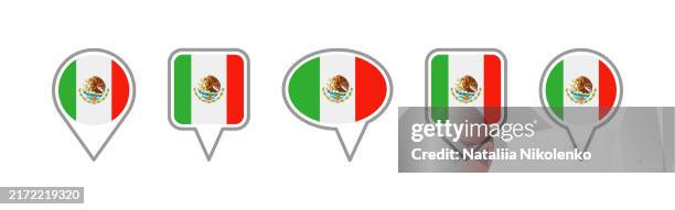 mexico - set of flags pin icons for map. flat collection. - flag pins stock illustrations