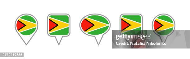 guyana - set of flags pin icons for map. flat collection. - expand button vector stock illustrations
