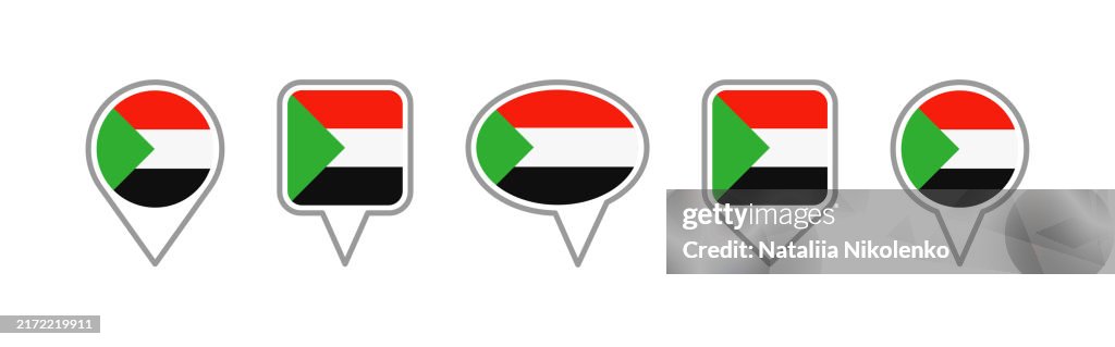 Sudan - Set of flags pin icons for map. Flat collection.