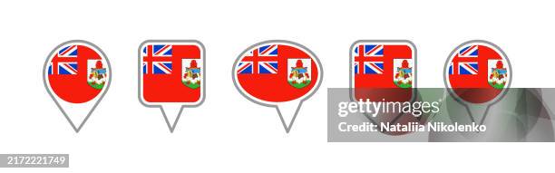 bermuda - set of flags pin icons for map. flat collection. - bermuda stock illustrations