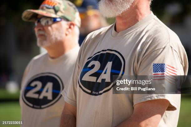 Advocates for the Second Amendment attend the 2024 Second Amendment March at the Michigan State Capitol building on September 19, 2024 in Lansing,...