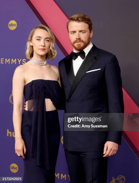 Saoirse Ronan and Jack Lowden attend the 76th Primetime Emmy Awards at Peacock Theater on September 15, 2024 in Los Angeles, California.