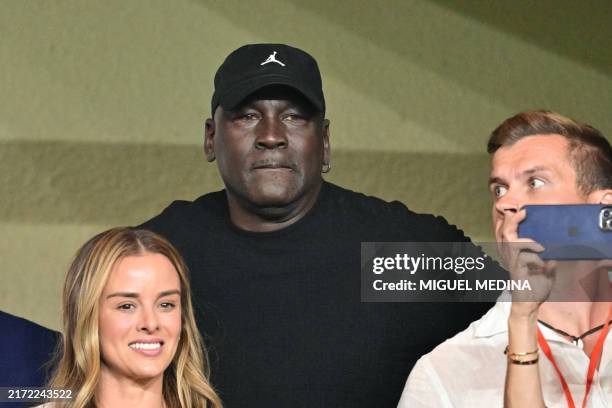 Former basketball player Michael Jordan attends the UEFA Champions League 1st round day 1 football match between AS Monaco and FC Barcelona at the...