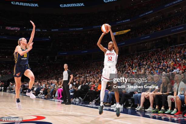 Shatori Walker-Kimbrough of the Washington Mystics shoots the ball during the game against the Indiana Fever on September 27, 2024 at Entertainment...
