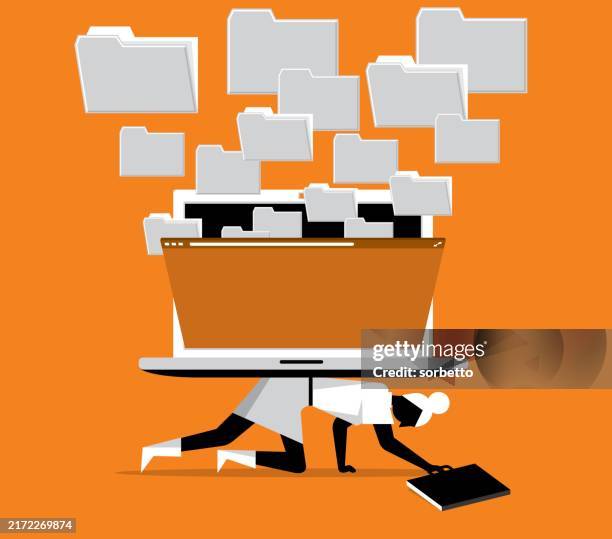overworked - big data - businesswoman - carrying computer stock illustrations