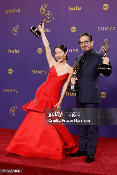 Anna Sawai, winner of the Outstanding Lead Actress in a Drama Series award and Hiroyuki Sanada, winner of the Outstanding Lead Actor in a Drama...