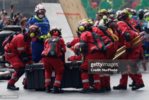Members of the Secretary of the Navy participate in the National Drill 2024 in the Zocalo of Mexico City, Mexico, on September 19 to evaluate and...