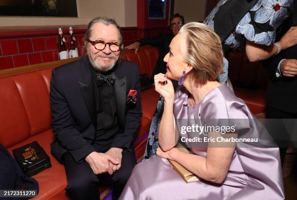 Gary Oldman and Kristin Scott Thomas attend the Apple TV+ Emmy Awards 2024 post ceremony reception at Mother Wolf on September 15, 2024 in Los...