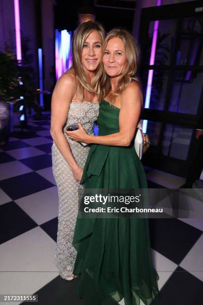 Jennifer Aniston and Kristin Hahn attend the Apple TV+ Emmy Awards 2024 post ceremony reception at Mother Wolf on September 15, 2024 in Los Angeles,...