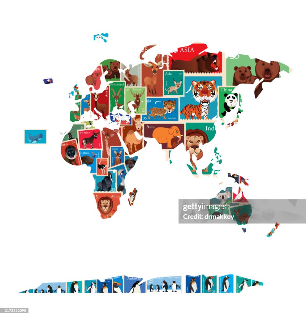 Animals Stamp and Africa map
