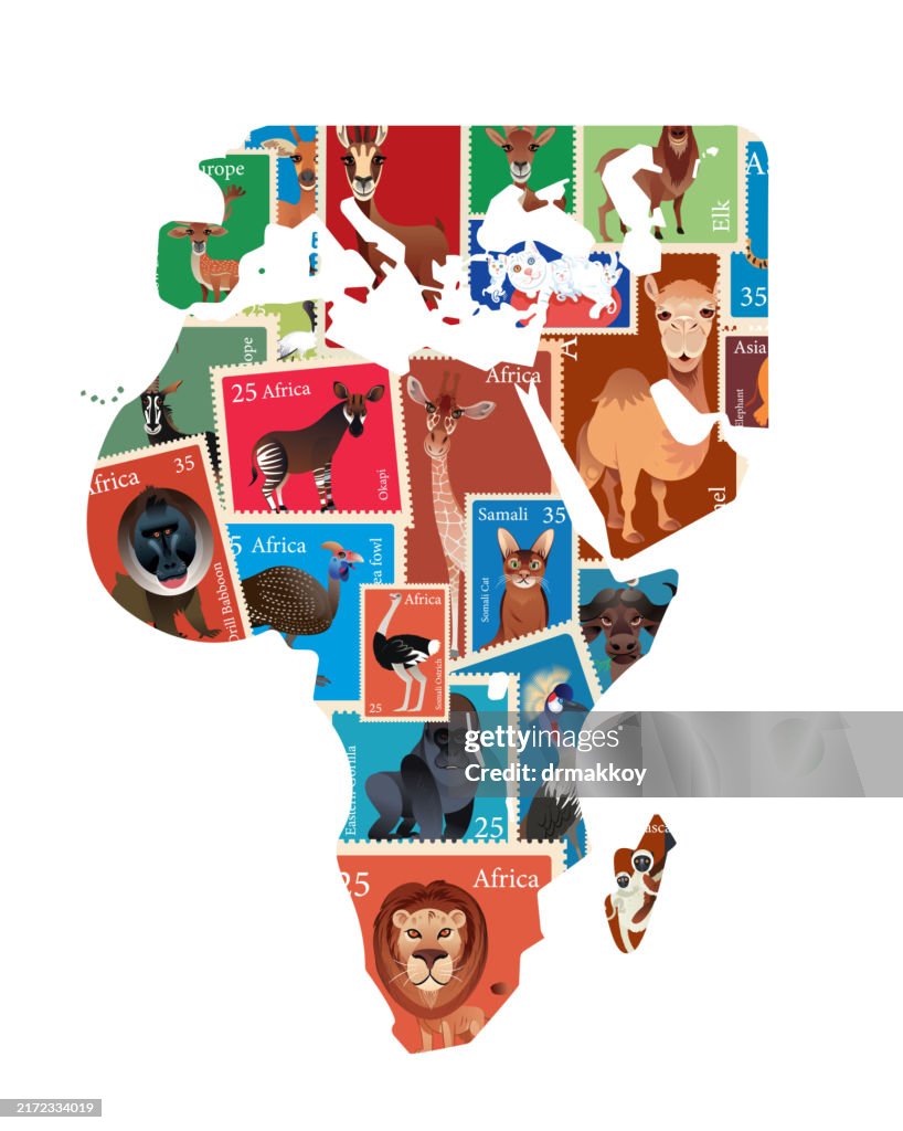 Animals Stamp And Africa map