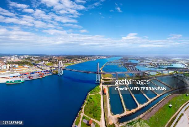 figueira da foz in coimbra, aerial view with mondego river, portugal - mondego river stock pictures, royalty-free photos & images