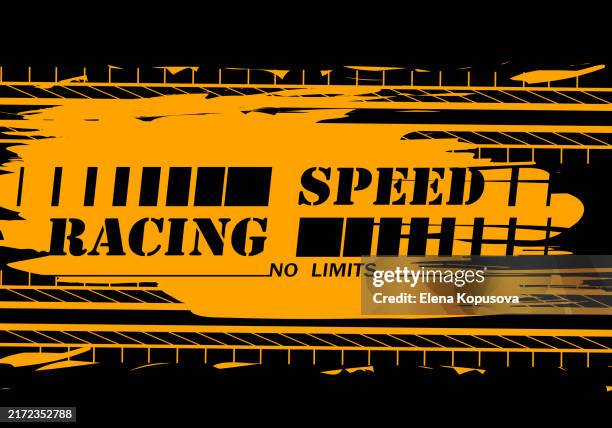 sport and victory concept in modern style. no limits race text on tire tread mark on dark background. creative stylish vector template. - moto font stock illustrations