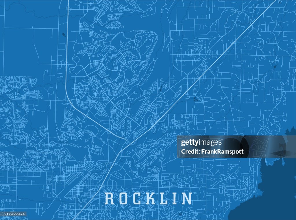 Rocklin CA City Vector Road Map Blue Horizontal