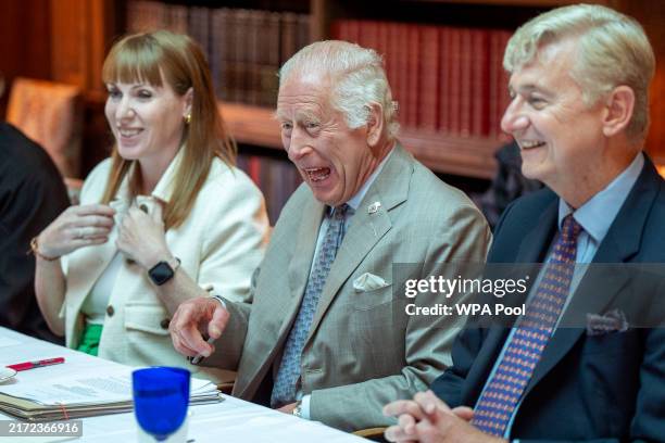 King Charles III, alongside Deputy Prime Minister Angela Rayner , joins a discussion with the Scottish Violence Reduction Unit on Youth Opportunities...