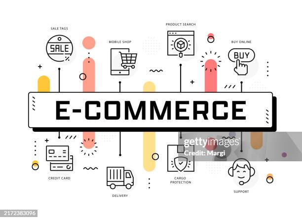 e-commerce web banner, infographic template - empty wicker basket stock illustrations