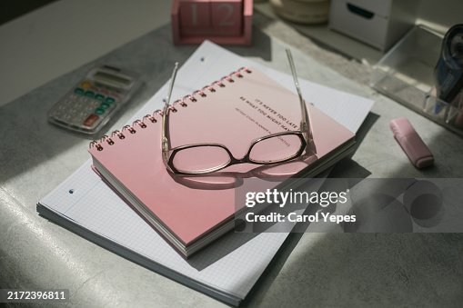 Notepad stack with eyeglasses/Student desk Notepad stack with eyeglasses/Student desk