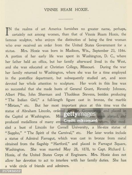 biography of lavinia ellen "vinnie" ream hoxie, an american sculptor (her most famous work is the statue of u.s. president abraham lincoln in the united states capitol rotunda) - ream of paper stock pictures, royalty-free photos & images