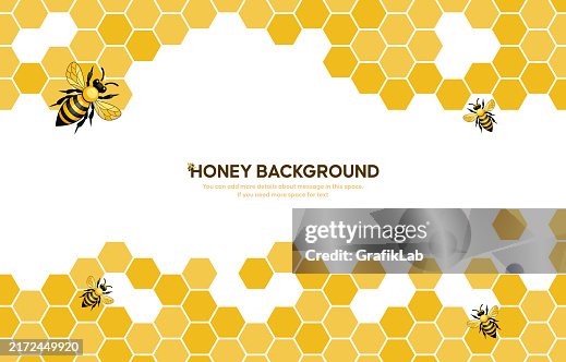Yellow Honeycomb Background with Bees and Text Space Yellow Honeycomb Background with Bees and Text Space
