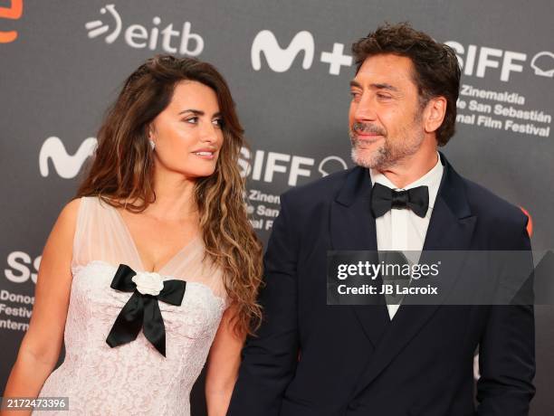 Penelope Cruz and Javier Bardem attend the opening ceremony during the 72nd San Sebastian International Film Festival at Kursaal Donostia on...