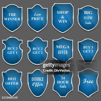 Blue shield with silver frame vector set Blue shield with silver frame vector set