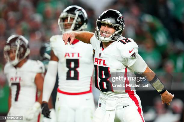 Kirk Cousins of the Atlanta Falcons reacts to an incomplete pass for a two point conversion against the Philadelphia Eagles during the third quarter...