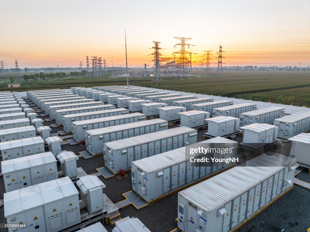 Energy storage power station at sunrise