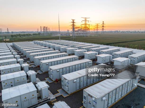 energy storage power station at sunrise - energilagring bildbanksfoton och bilder