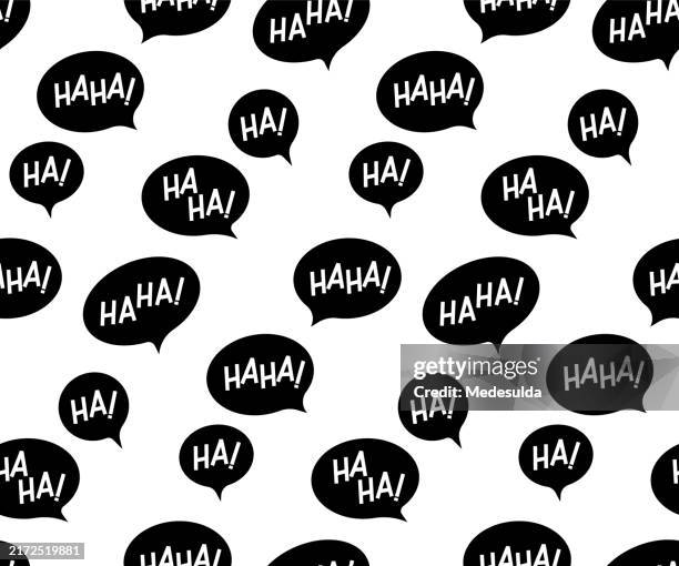 seamless vector pattern with text “ha ha ha" in speech balloon. - laughing stock illustrations