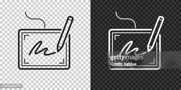 electronic signature. icon for design on blank background - digitizer pen tablet stock illustrations