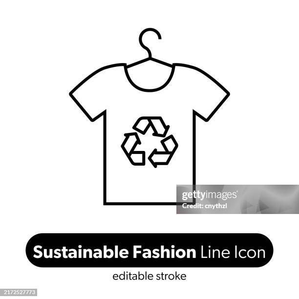 sustainable fashion line icon. editable stroke vector icon. - textile recycling stock illustrations
