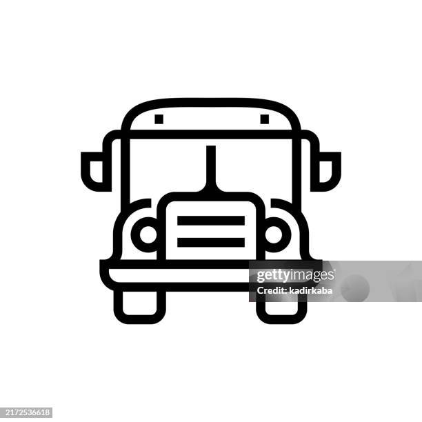 school bus carrying students line icon. - school bus stock illustrations