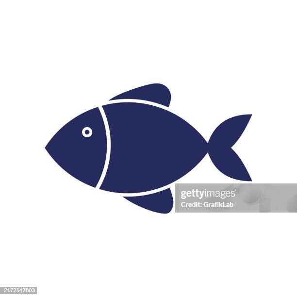 illustrazioni stock, clip art, cartoni animati e icone di tendenza di icona del pesce blu su sfondo bianco - fish