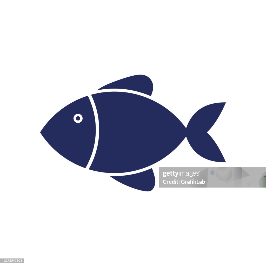 Blue Fish Icon on White Background
