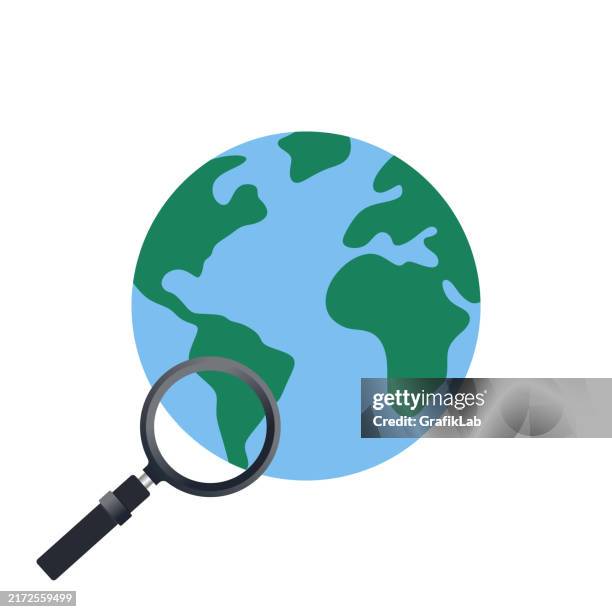 globe search icon - micro world stock illustrations