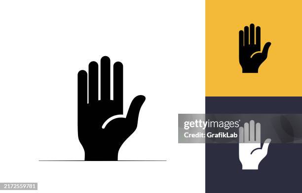 ilustraciones, imágenes clip art, dibujos animados e iconos de stock de icono minimalista de elevación de mano en variaciones de color - palma de la mano