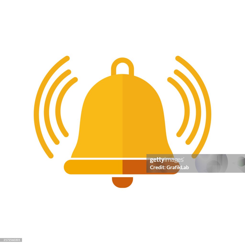 Yellow Alarm Bell Icon with Vibrating Sound Waves