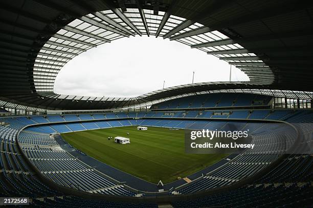 General view of The City of Manchester Stadium, the new home of Manchester City Football Club during a press conference and tour around the stadium...