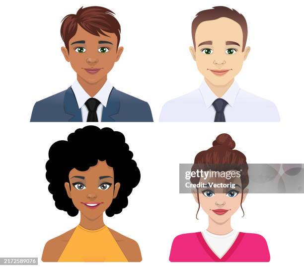 diverse human avatars: inclusive, minimalist icons for online projects - profile icon vector stock illustrations